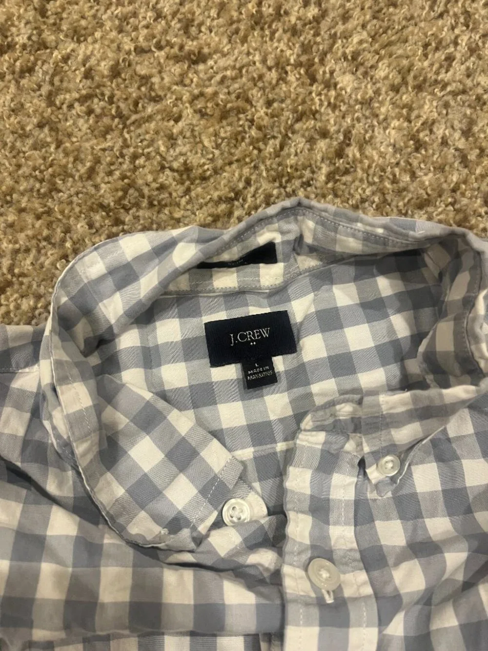 J.Crew Men’s Large Gray White Gingham Check Button Down Shirt
